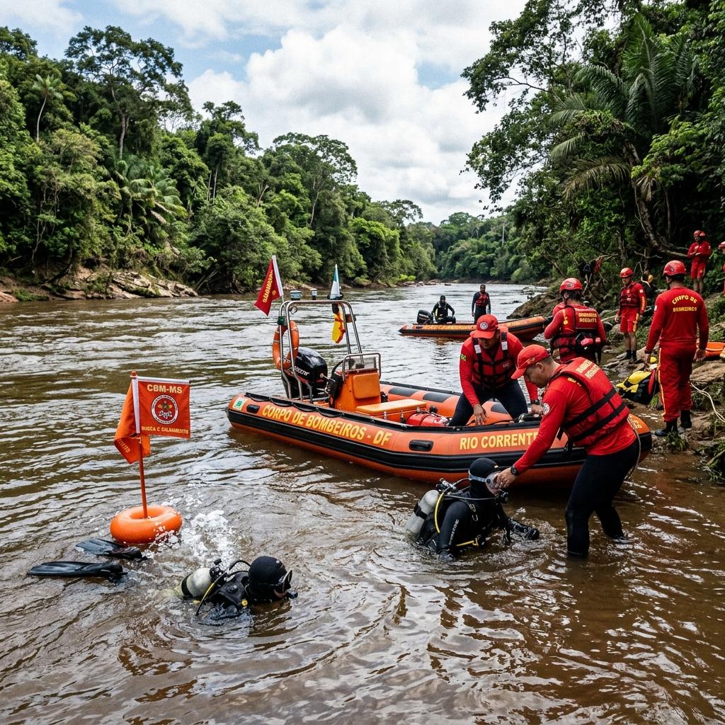 Bombeiros mobilizam mergulhadores para buscar jovem desaparecido no Rio Correntes em Sonora