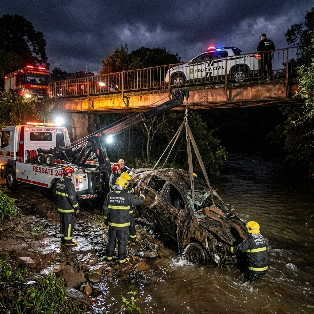 Carro sai da pista e cai em rio na ponte de Jacutinga; adolescente de 16 anos morre no local