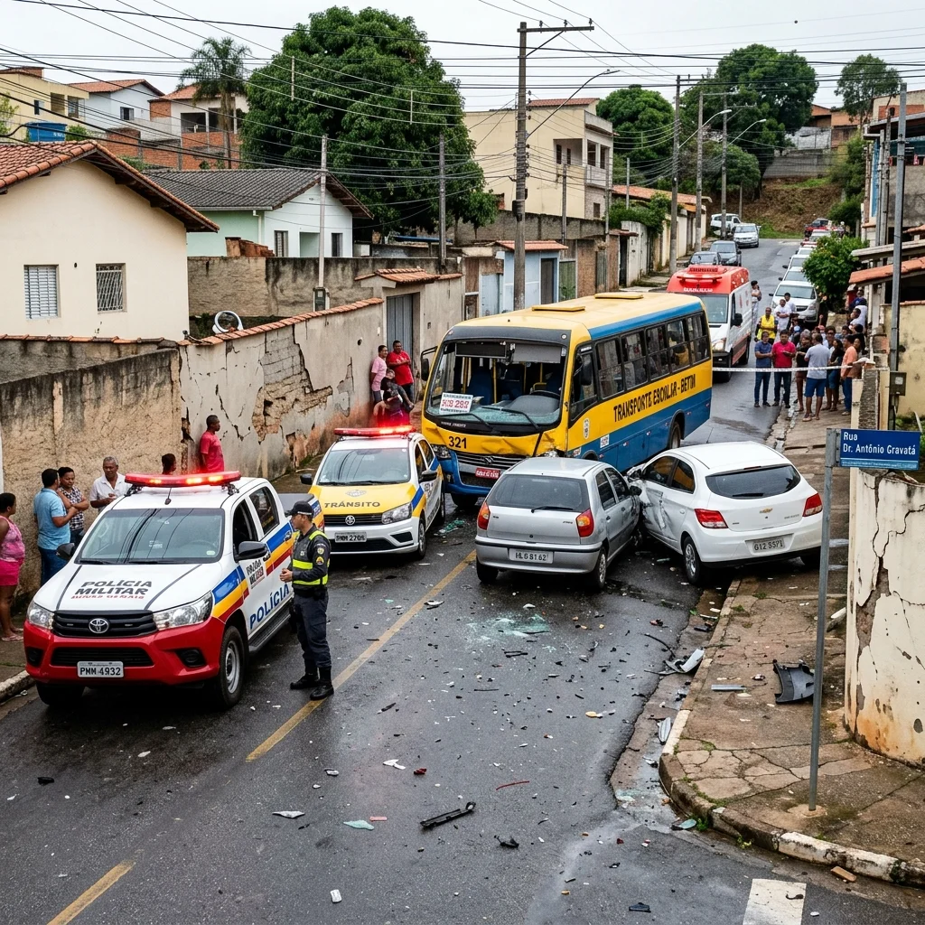 Homem embriagado furta micro-ônibus e provoca engavetamento com colisões em muros e carros em Betim