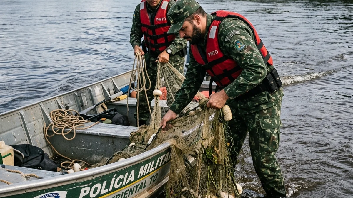 Batalhão Ambiental da PMTO Combate Pesca Predatória e Apreende 1.200 Metros de Redes no Rio Araguaia em Caseara