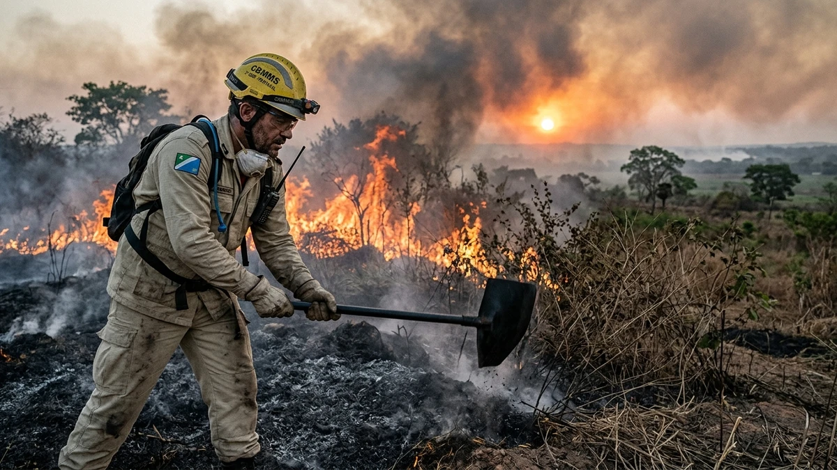 Bombeiros de MS combatem incêndio florestal de grandes proporções no Forte Coimbra