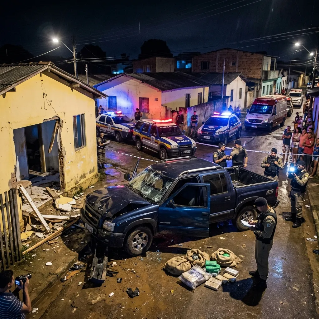 Caminhonete com 1,5 tonelada de maconha destrói casa em Terenos durante fuga da PRF