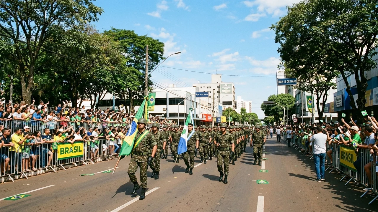 Desfile de 7 de Setembro Reúne Milhares na Rua 13 de Maio em Campo Grande com Tropas do CMO e Forças de MS