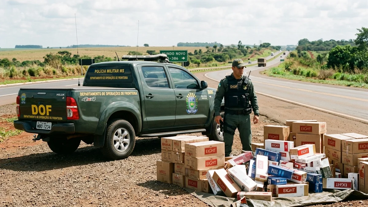 DOF Apreende Carga de Cigarros Contrabandeados na Rodovia MS-386 em Mundo Novo