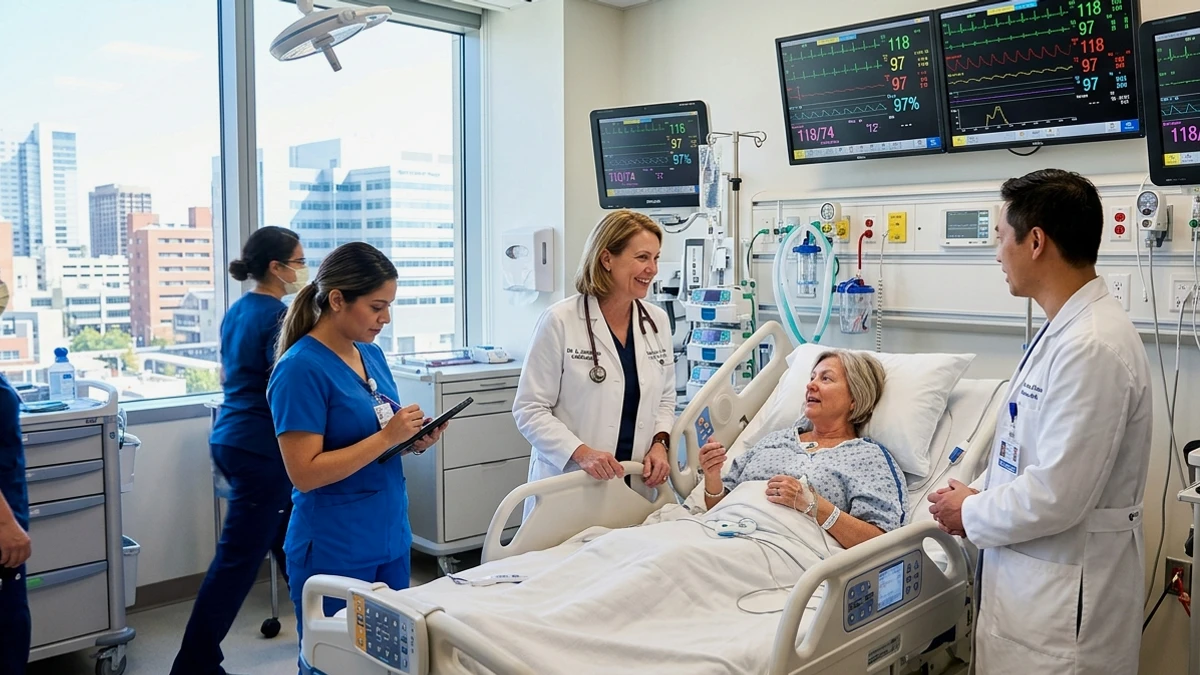 Mão segurando cigarro eletrônico moderno com fumaça colorida e monitores hospitalares de UTI desfocados ao fundo, com texto em destaque 'VAPE NA UTI'