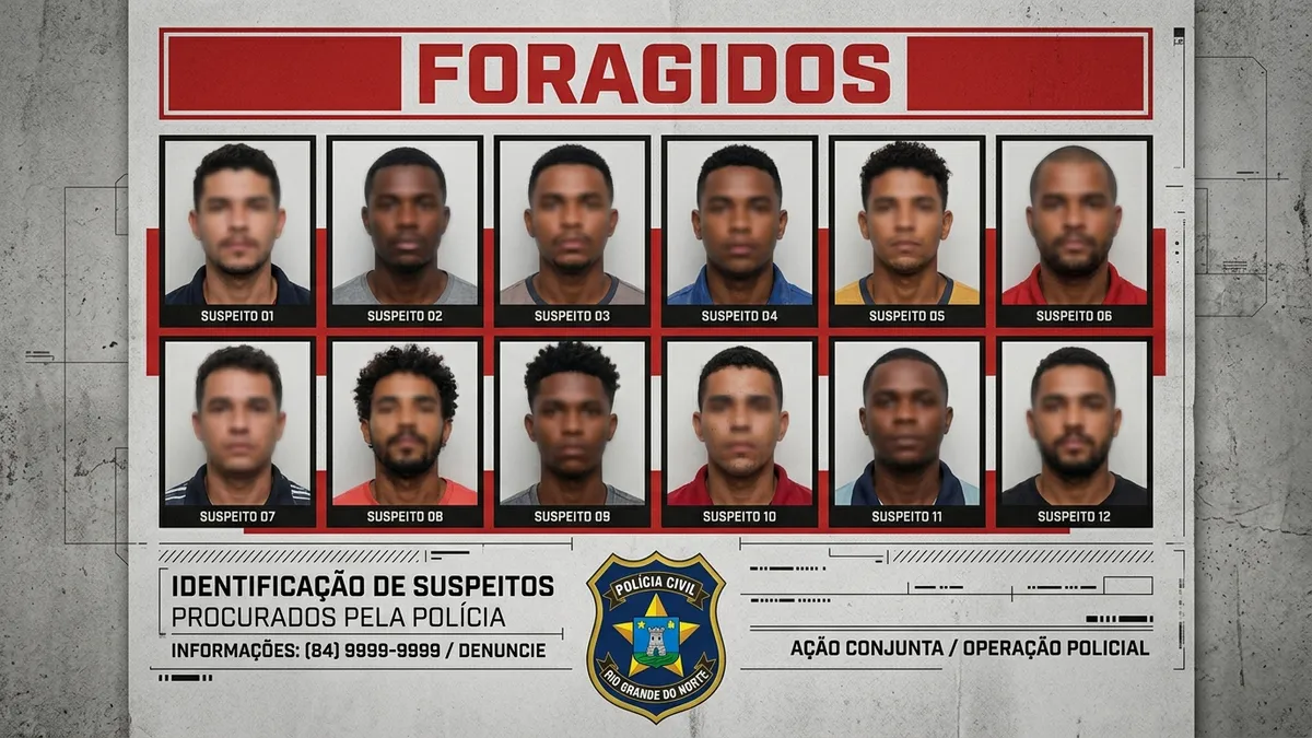 Grade com as fotos oficiais de identificação policial dos onze detentos procurados divulgadas pelo Governo do Estado