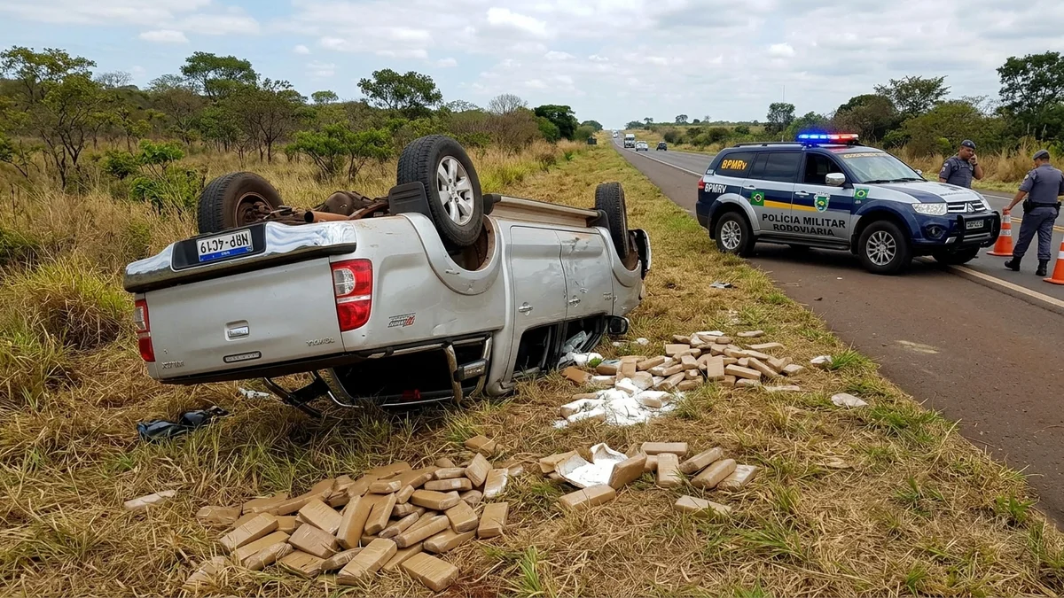 Motorista Morre Após Capotar Caminhonete Carregada com 1,8 Tonelada de Drogas na MS-289