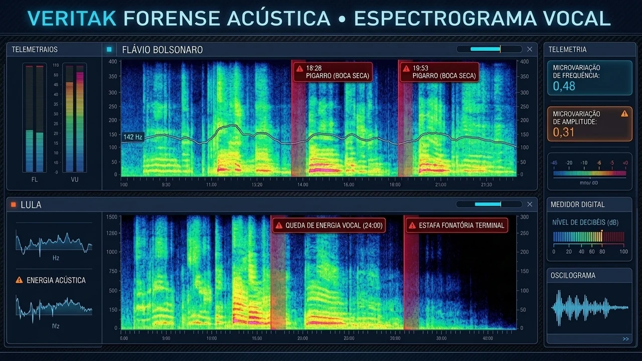 Infográfico 4: Espectrograma de ondas sonoras, marcação temporal dos pigarros secos e fadiga fonatória terminal