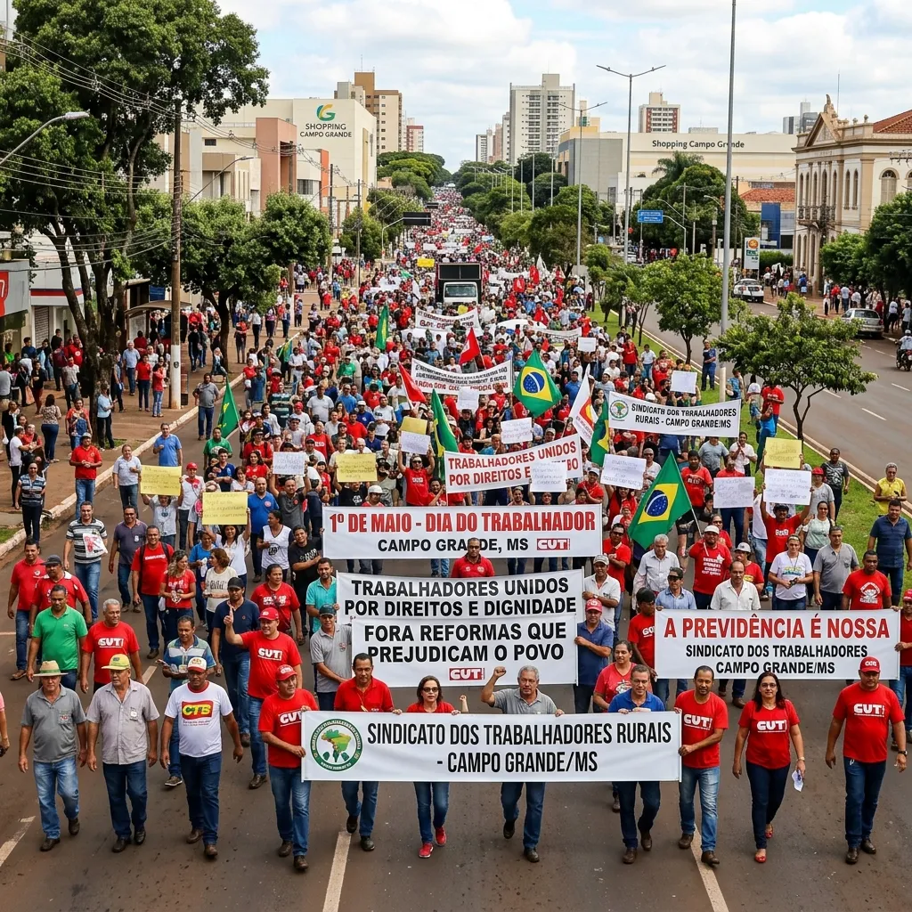 Dia do Trabalhador: manifestação na Afonso Pena pede o fim da escala 6x1 em Campo Grande