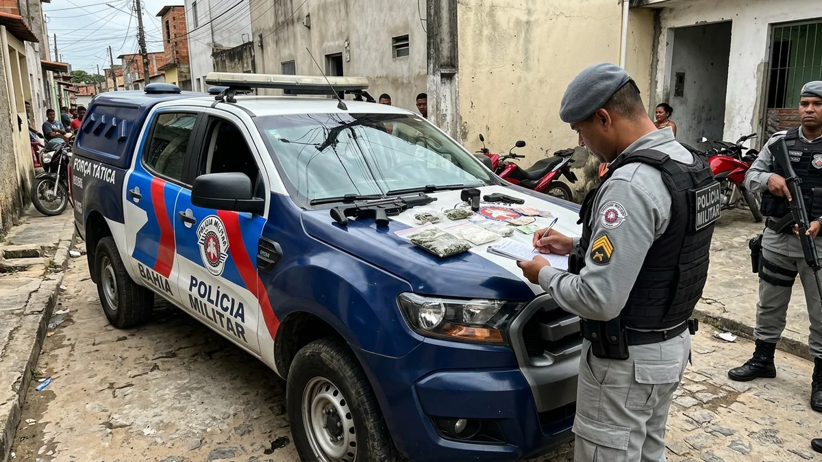 PMBA Apreende Submetralhadora e Drogas em Feira de Santana