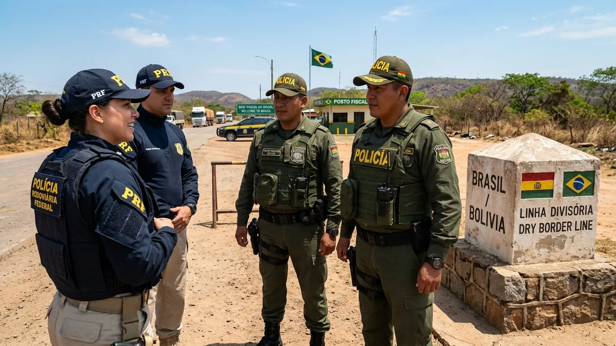 Agentes da Polícia Boliviana transferindo a custódia do ex-deputado Neno Razuk para policiais federais na linha divisória