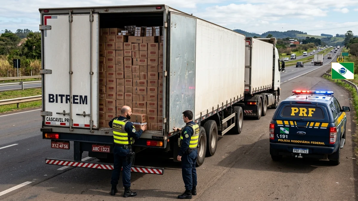 PRF intercepta carreta com cigarros contrabandeados na BR-277 em Cascavel