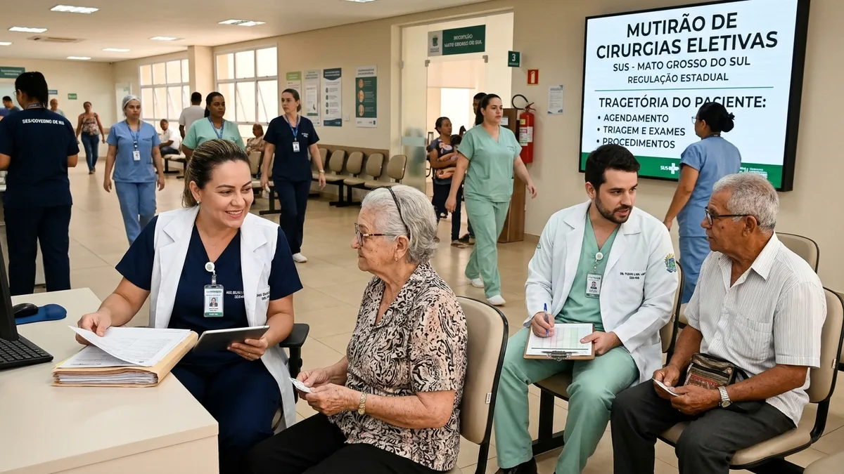 Equipes de saúde da SES-MS e Sesau acolhendo pacientes para triagem de cirurgias eletivas no Hospital Regional de Mato Grosso do Sul