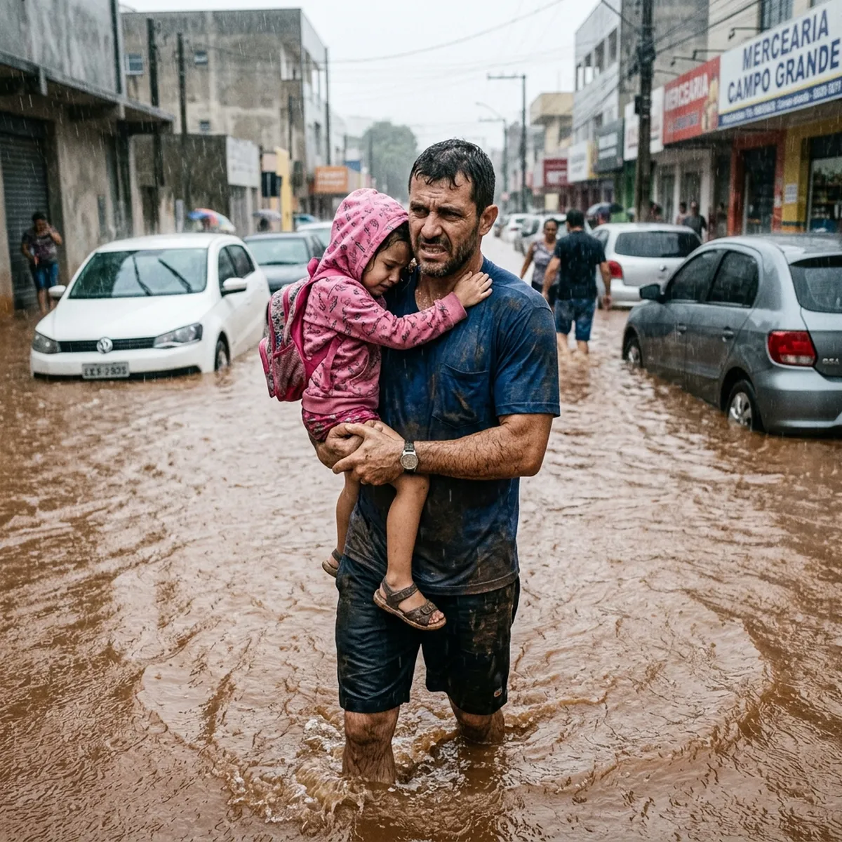 Forte tempestade de 85 mm alaga avenidas e derruba árvores em Campo Grande