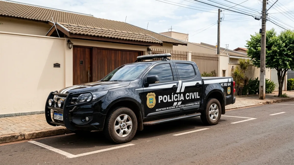 Viatura oficial preta da Polícia Civil de MS parada no bairro Los Angeles após a perseguição